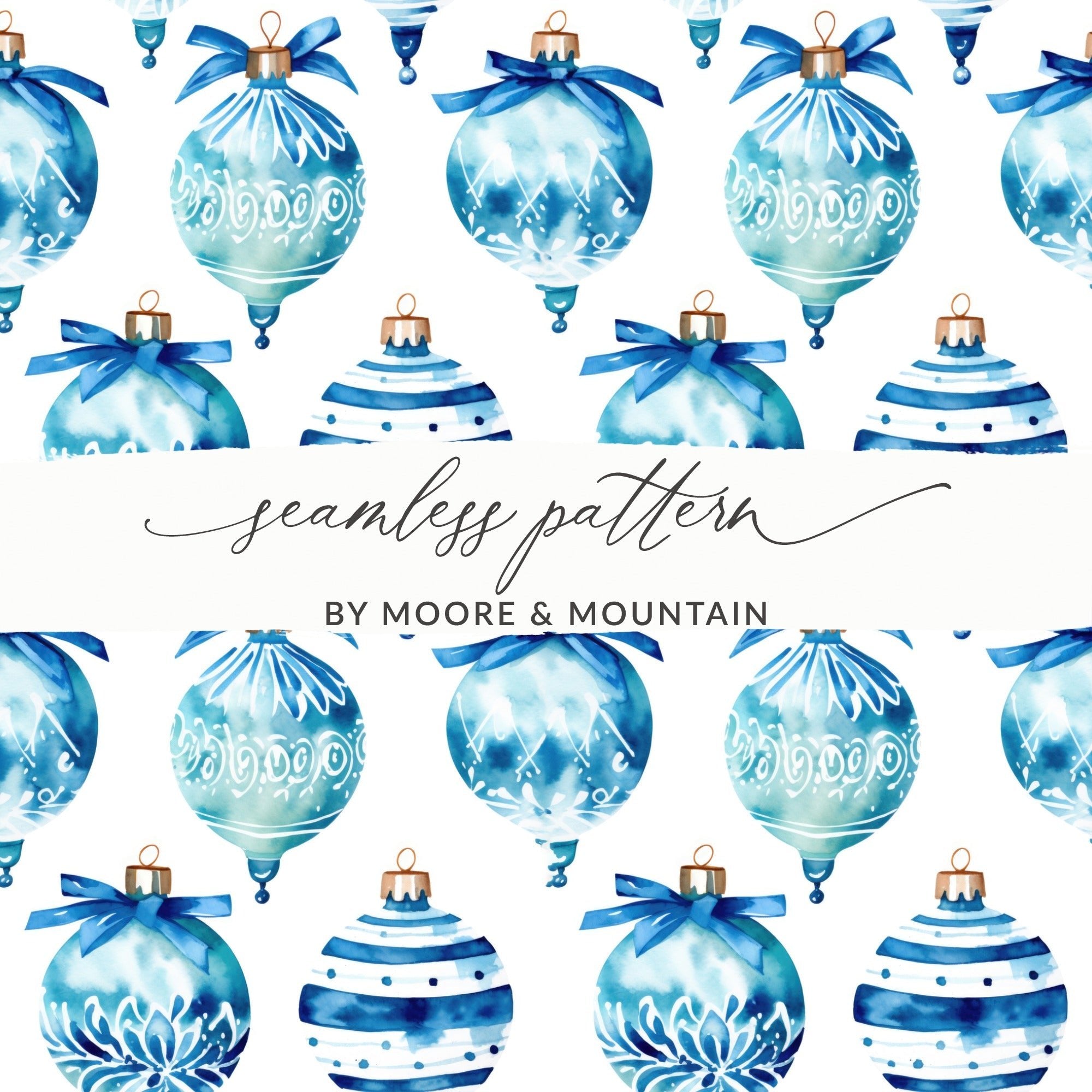 Watercolor Christmas Ornaments Digital Paper, Seamless Holiday Pattern, Festive Background, Scrapbook Paper, Xmas Decor, Winter Design - Moore and Mountain