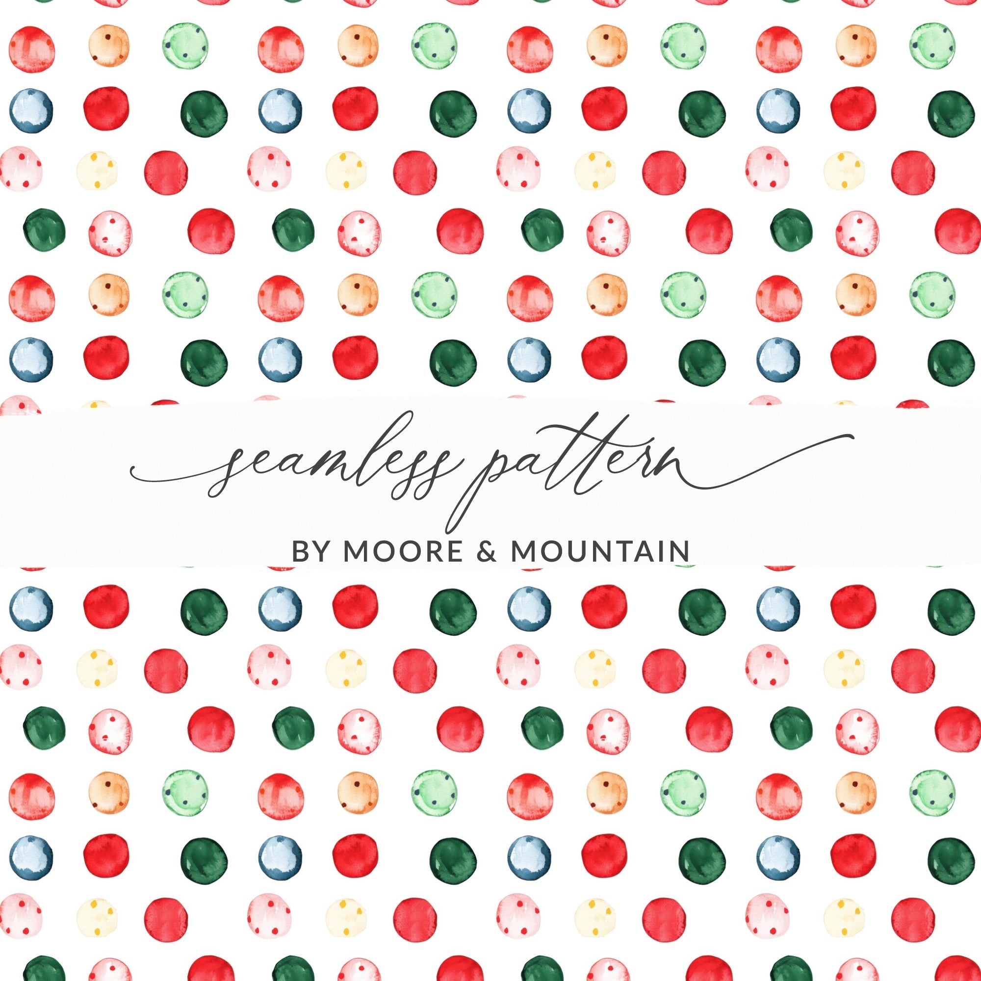 Watercolor Circles in Red Green Beige and Blue Digital - Moore and Mountain