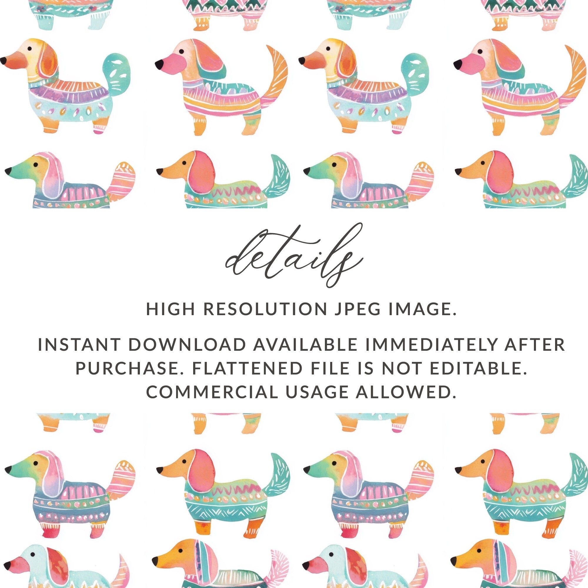 Watercolor Dachshund Pattern Artistic Design Element Digital - Moore and Mountain