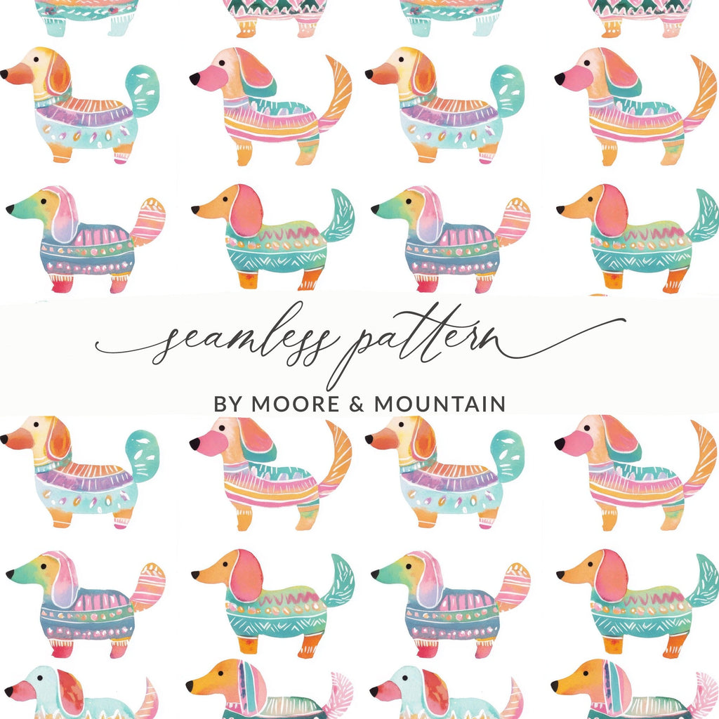 Watercolor Dachshund Pattern Artistic Design Element Digital - Moore and Mountain