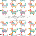 Watercolor Dachshund Pattern Artistic Design Element Digital - Moore and Mountain