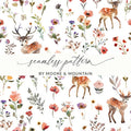 Watercolor Deer Seamless Pattern Digital, Floral Print, Rustic Design, Scrapbooking Paper, Fabric Pattern, Digital Paper, Wildflower Pattern - Moore and Mountain