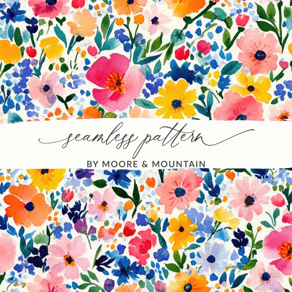 Watercolor Ditsy Floral Seamless Pattern, Digital Paper, Flower Garden Design, Printable Texture, Colorful Blossoms, Fabric Print, Background - Moore and Mountain