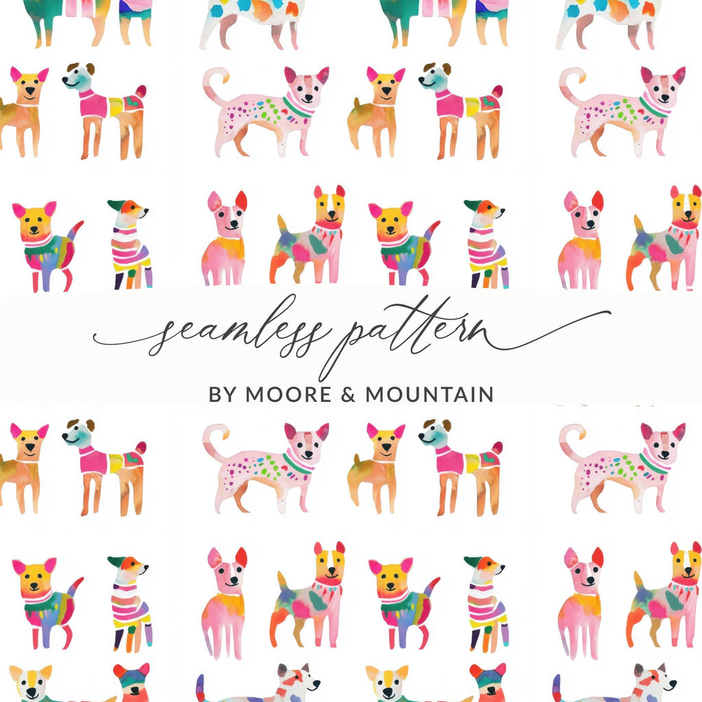 Watercolor Dogs Seamless Pattern Playful Puppy Design Digital - Moore and Mountain