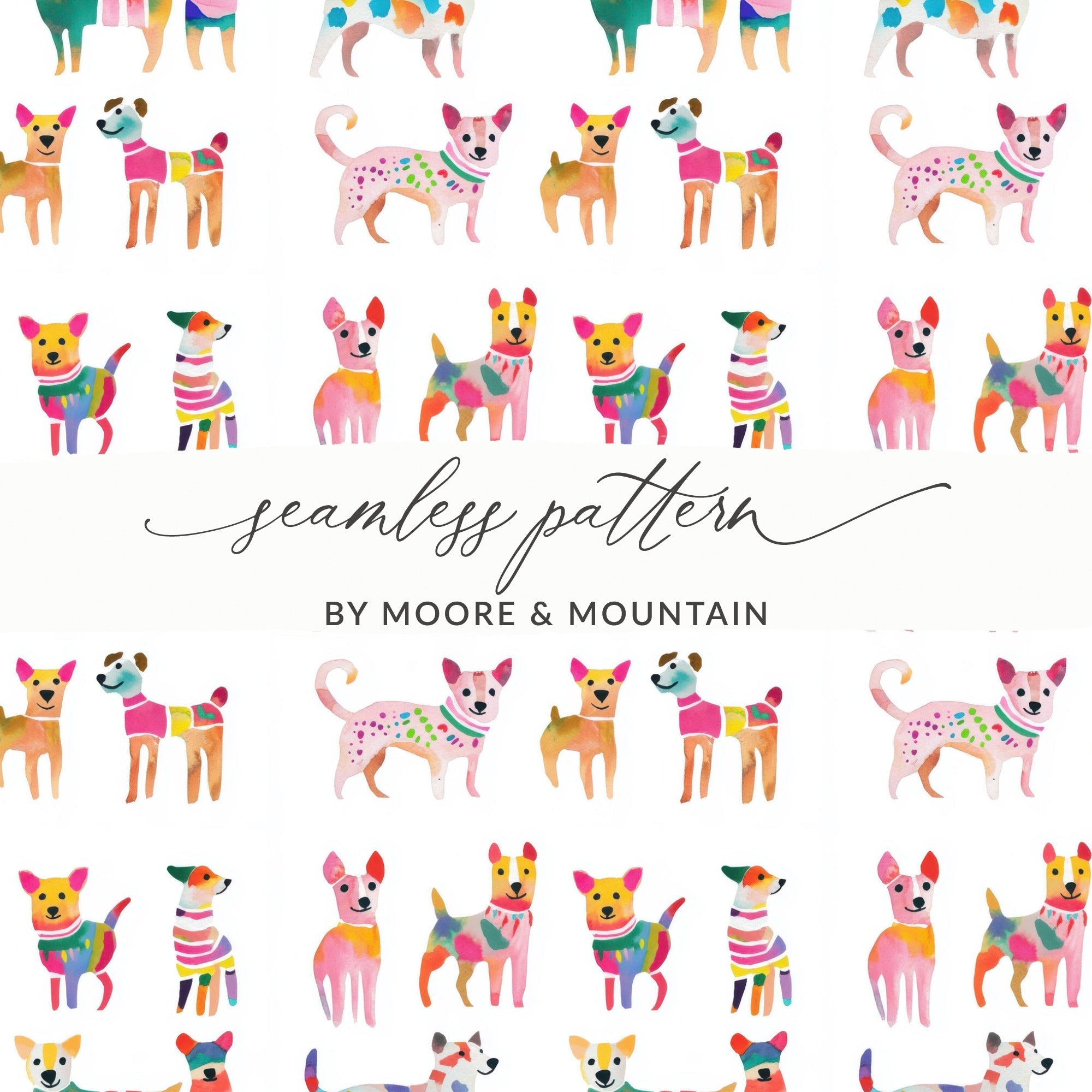 Watercolor Dogs Seamless Pattern Playful Puppy Design Digital - Moore and Mountain