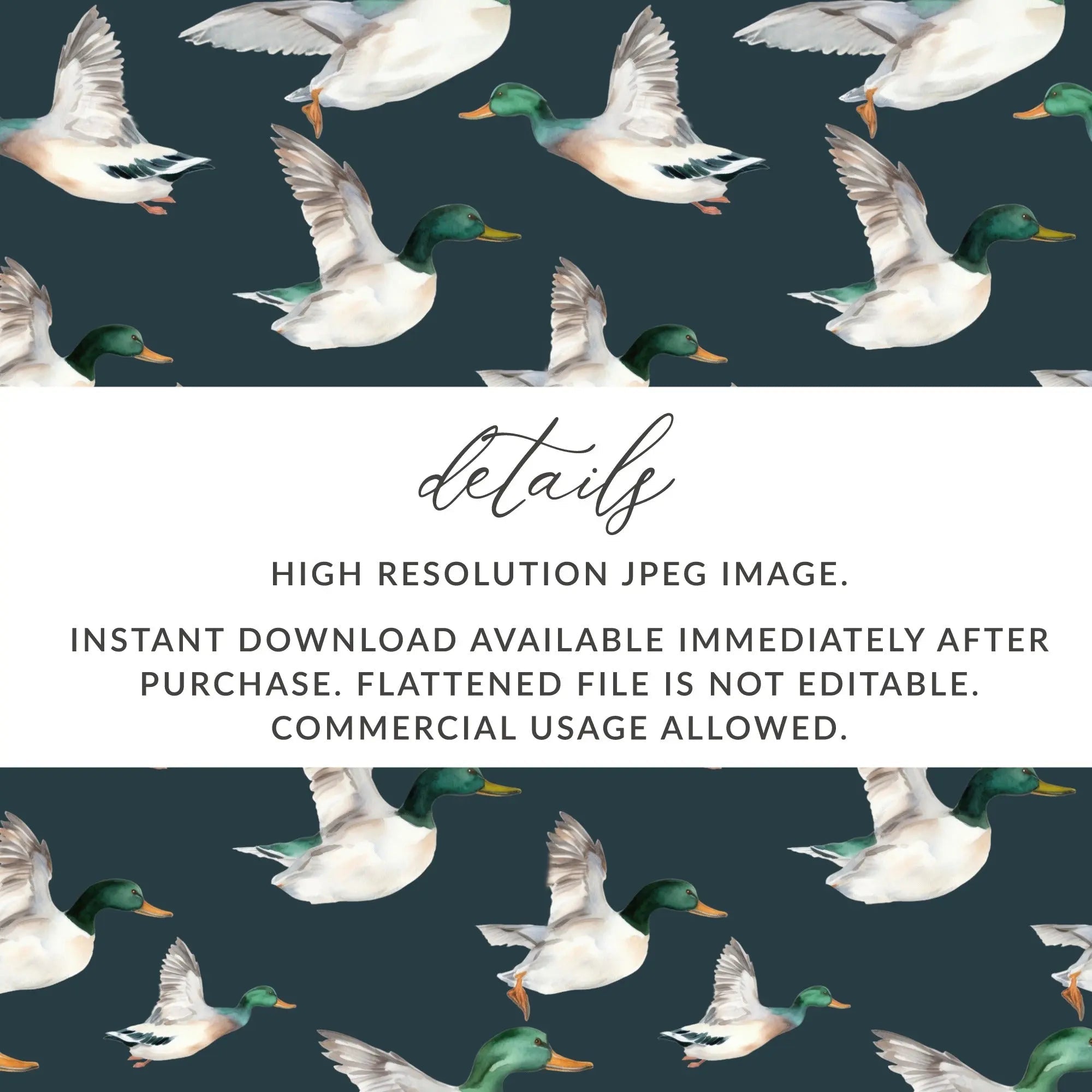 Watercolor Duck Seamless Pattern Digital Download, Flying Bird Repeating Design, Wildlife Art for Fabric, Scrapbooking, Backgrounds - Moore and Mountain
