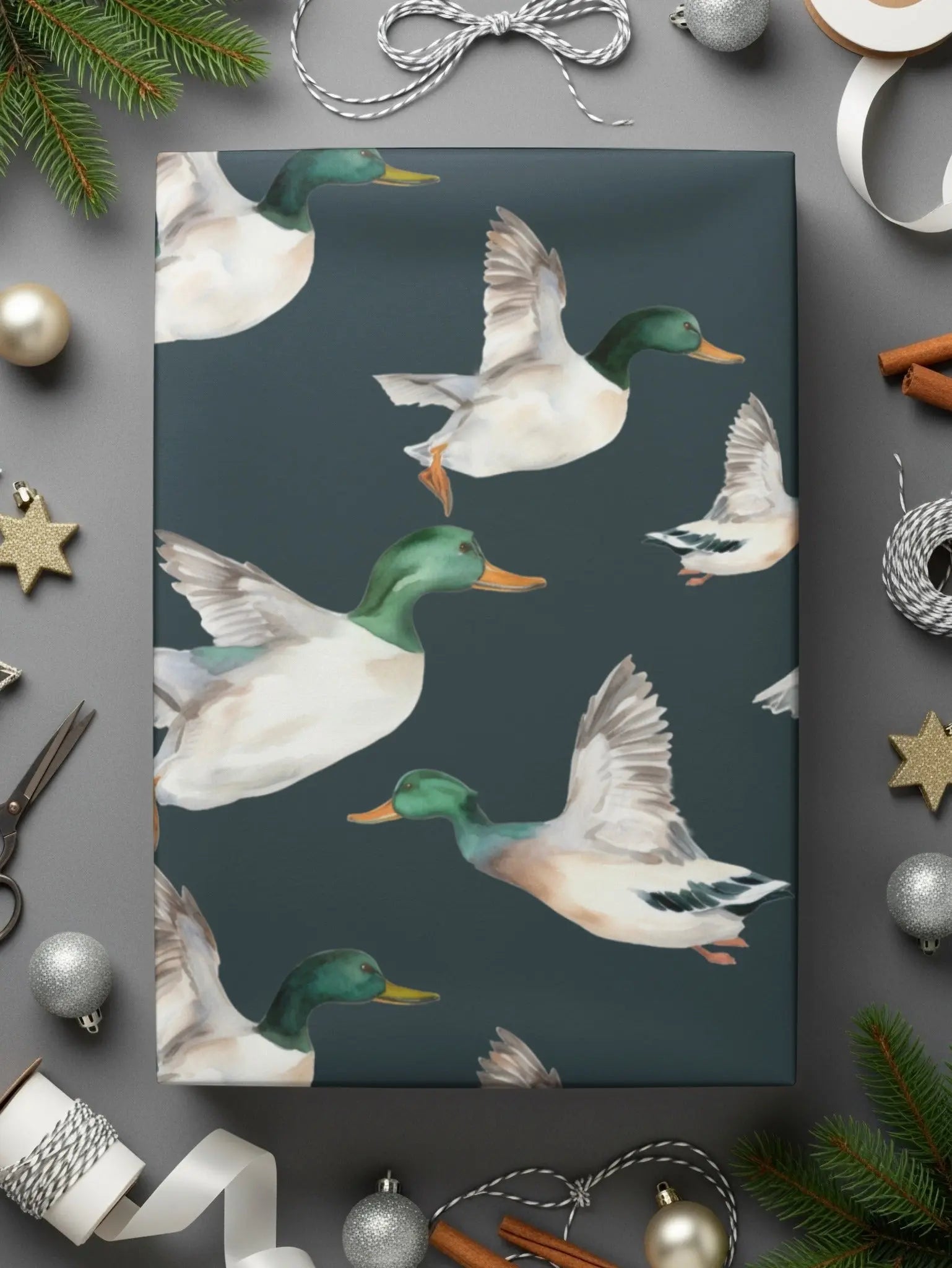 Watercolor Duck Seamless Pattern Digital Download, Flying Bird Repeating Design, Wildlife Art for Fabric, Scrapbooking, Backgrounds - Moore and Mountain