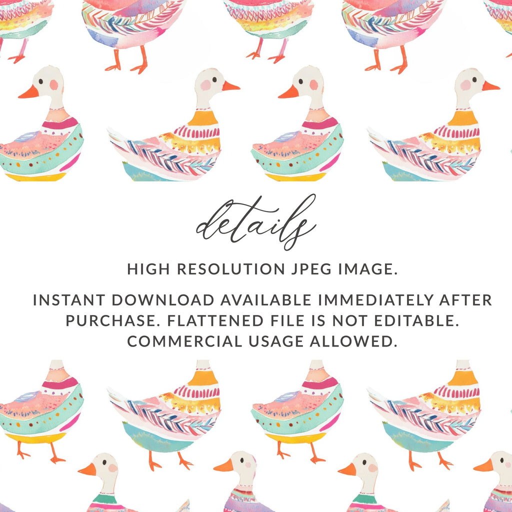 Watercolor Duckling Pattern On White Background Digital - Moore and Mountain