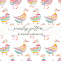 Watercolor Duckling Pattern On White Background Digital - Moore and Mountain