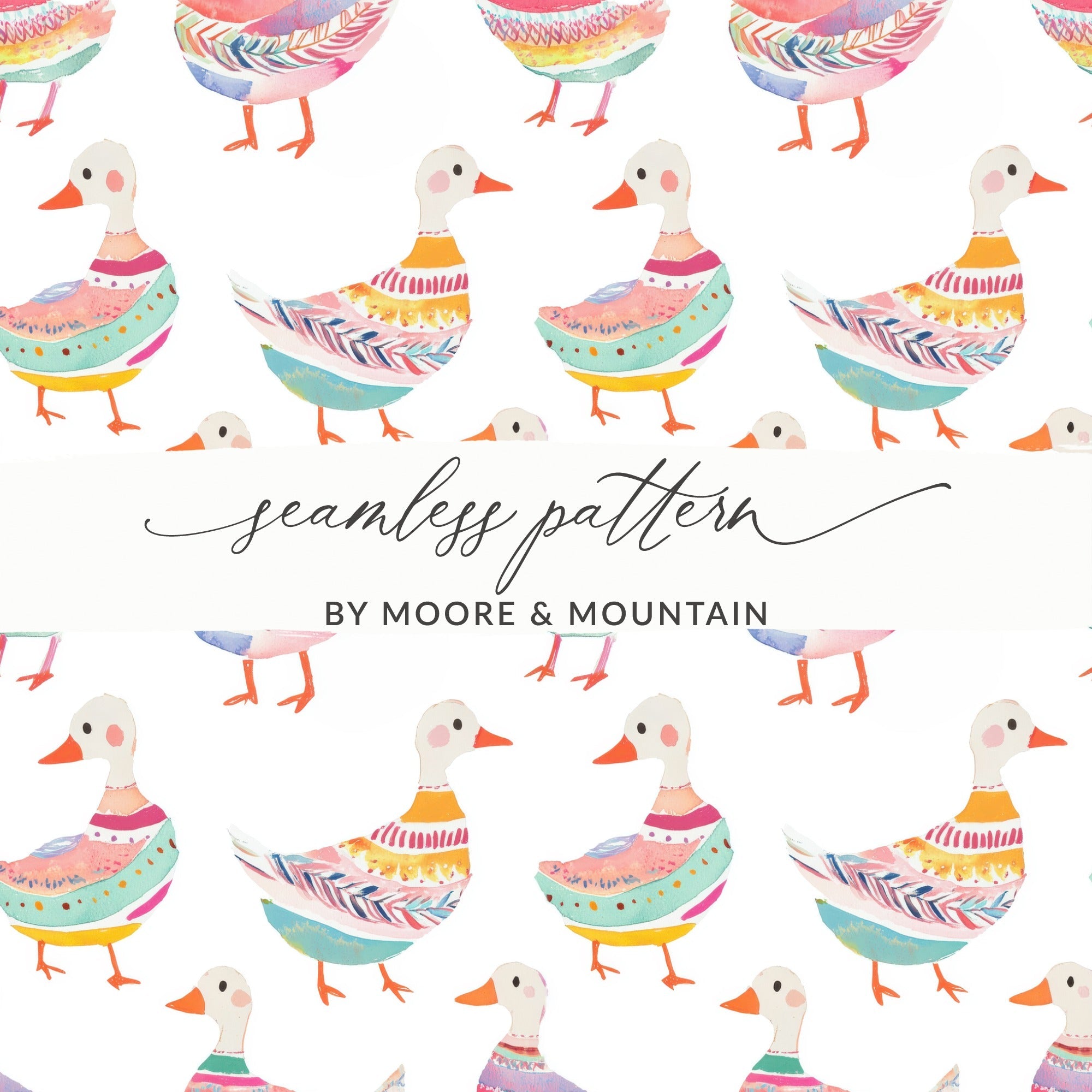 Watercolor Duckling Pattern On White Background Digital - Moore and Mountain