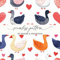 Watercolor Duckling Pattern, Seamless Goose Design, Heart Digital Paper, Commercial Use, Animal Print, Cute Seamless Pattern Digital - Moore and Mountain