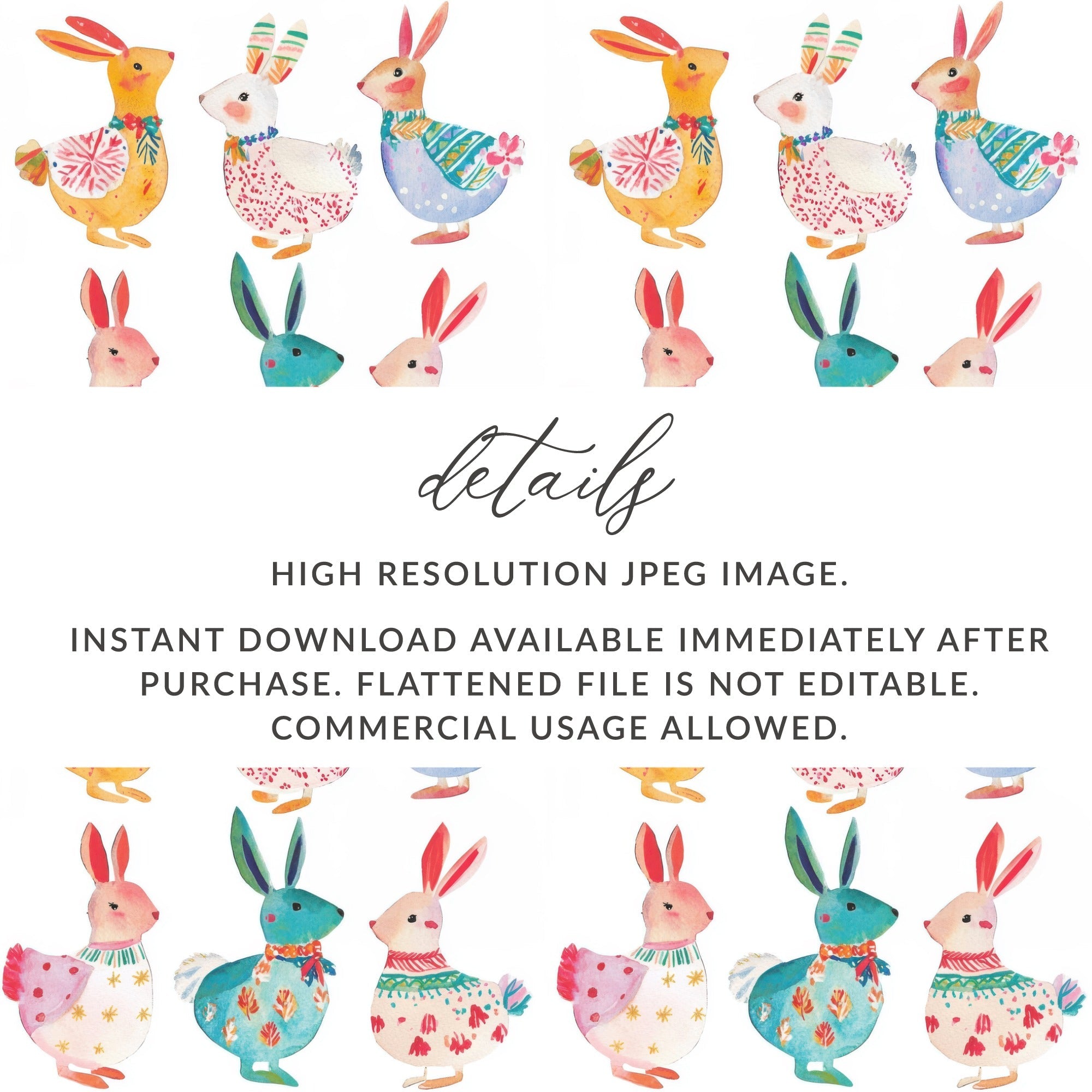 Watercolor Easter Rabbits in Pastel Colors Seamless Pattern Digital - Moore and Mountain