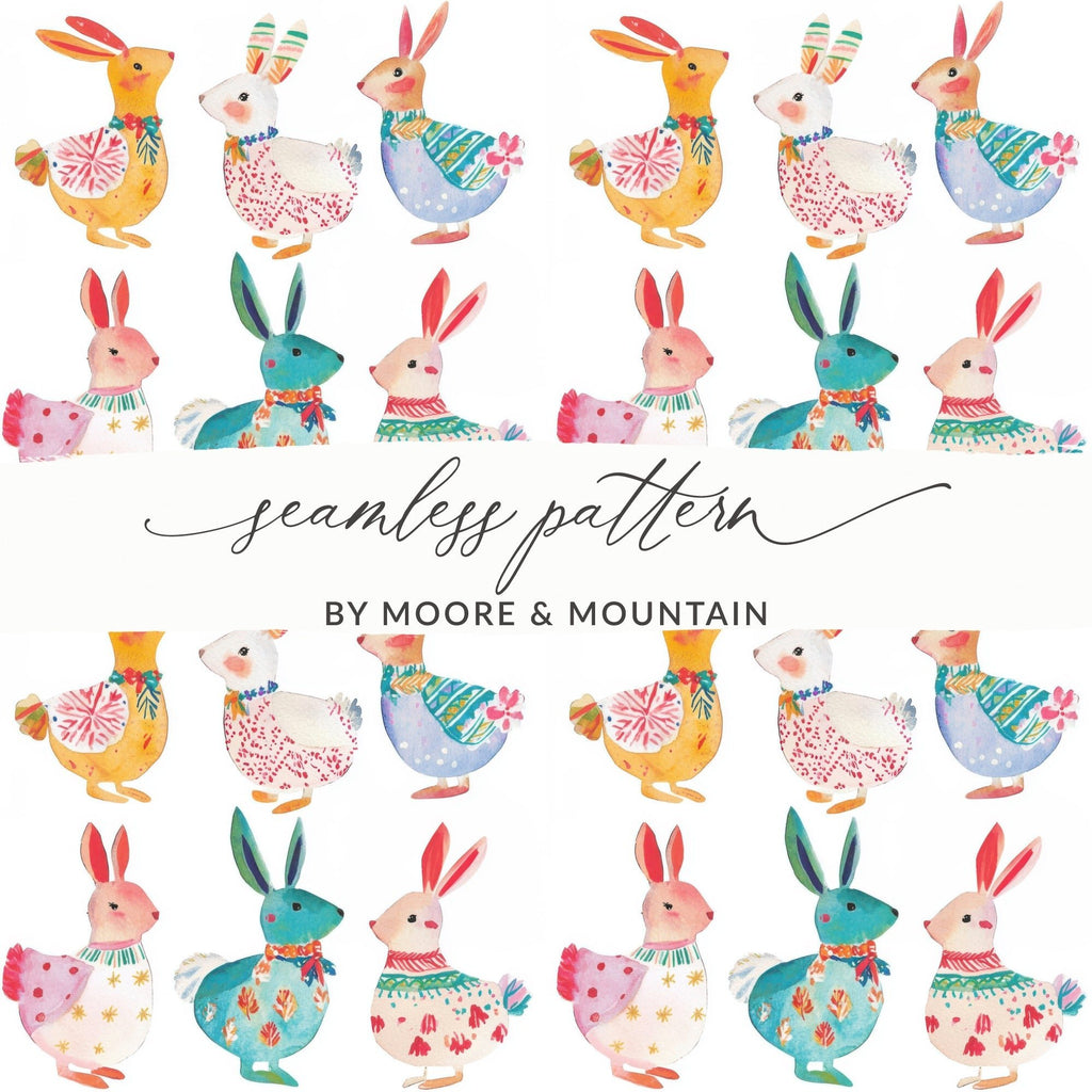 Watercolor Easter Rabbits in Pastel Colors Seamless Pattern Digital - Moore and Mountain