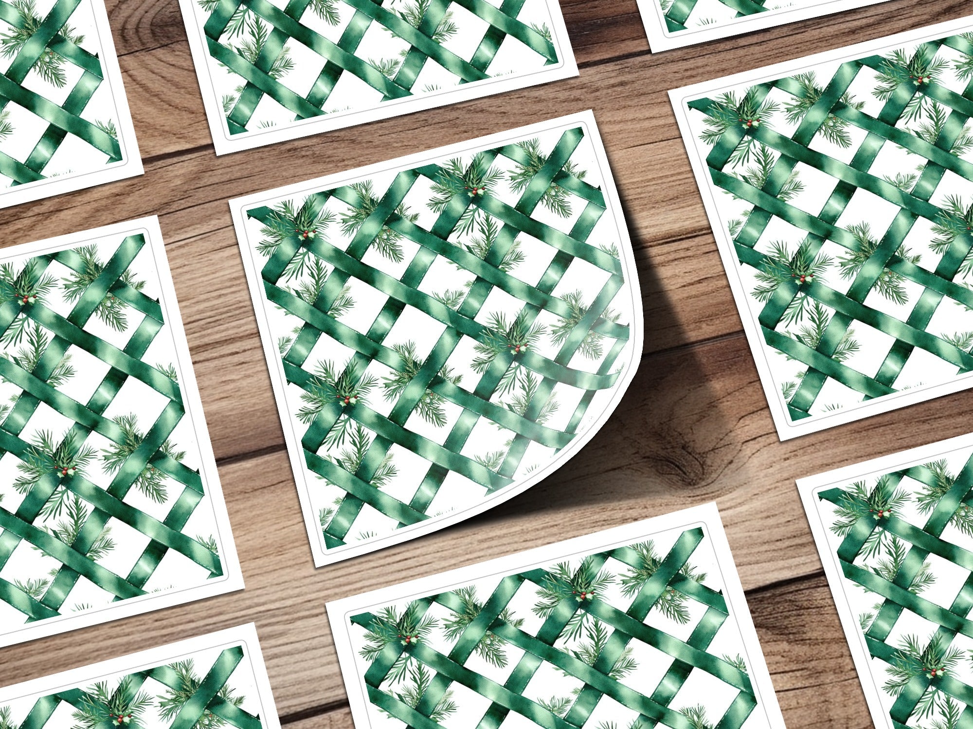Watercolor Evergreen Ribbon Digital Seamless Pattern, Christmas Digital Paper, Fabric Design, Scrapbooking Paper, Sublimation Design - Moore and Mountain