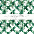 Watercolor Evergreen Ribbon Digital Seamless Pattern, Christmas Digital Paper, Fabric Design, Scrapbooking Paper, Sublimation Design - Moore and Mountain