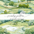 Watercolor Farmhouse Digital Paper, Sheep Seamless Pattern, Pastoral Landscape, Green Hills Texture, Farm Animals Digital Download - Moore and Mountain
