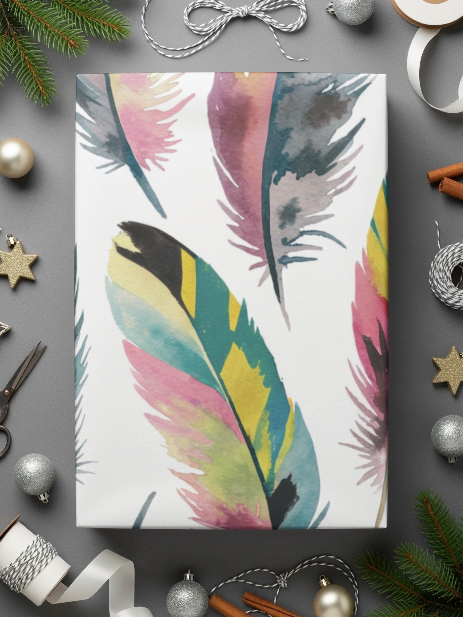 Watercolor Feather Pattern, Digital Download, Seamless Feather Design, Colorful Feather Pattern, Craft Supplies, Scrapbook Paper - Moore and Mountain