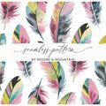 Watercolor Feather Pattern, Digital Download, Seamless Feather Design, Colorful Feather Pattern, Craft Supplies, Scrapbook Paper - Moore and Mountain