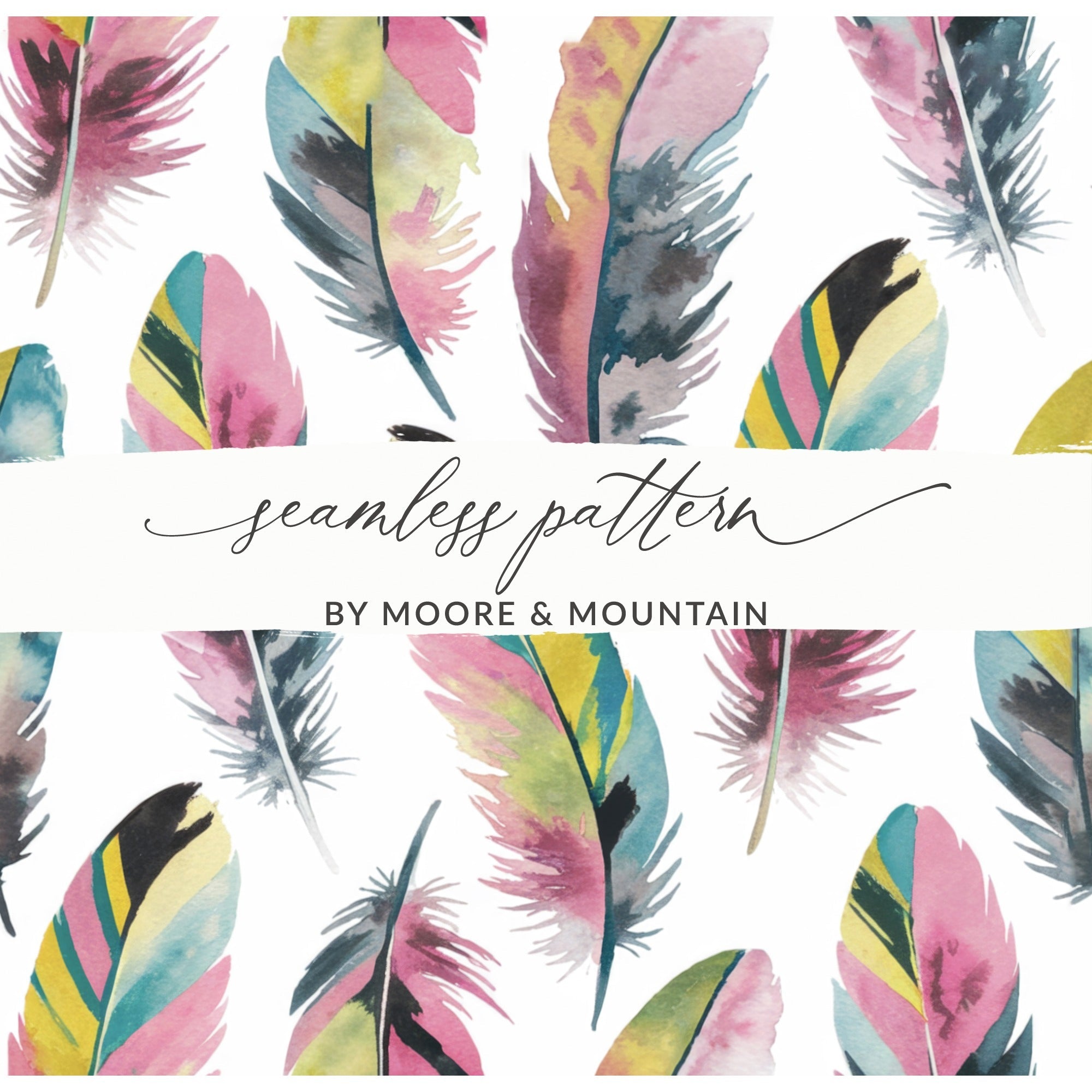 Watercolor Feather Pattern, Digital Download, Seamless Feather Design, Colorful Feather Pattern, Craft Supplies, Scrapbook Paper - Moore and Mountain