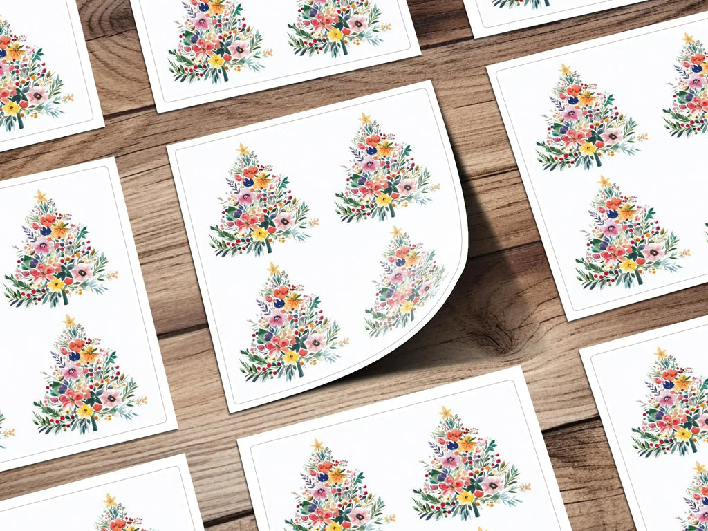 Watercolor Floral Christmas Tree Digital, Seamless Pattern JPEG, Holiday Design, Festive Art, Crafting Printable, Scrapbooking Paper - Moore and Mountain