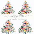Watercolor Floral Christmas Tree Digital, Seamless Pattern JPEG, Holiday Design, Festive Art, Crafting Printable, Scrapbooking Paper - Moore and Mountain
