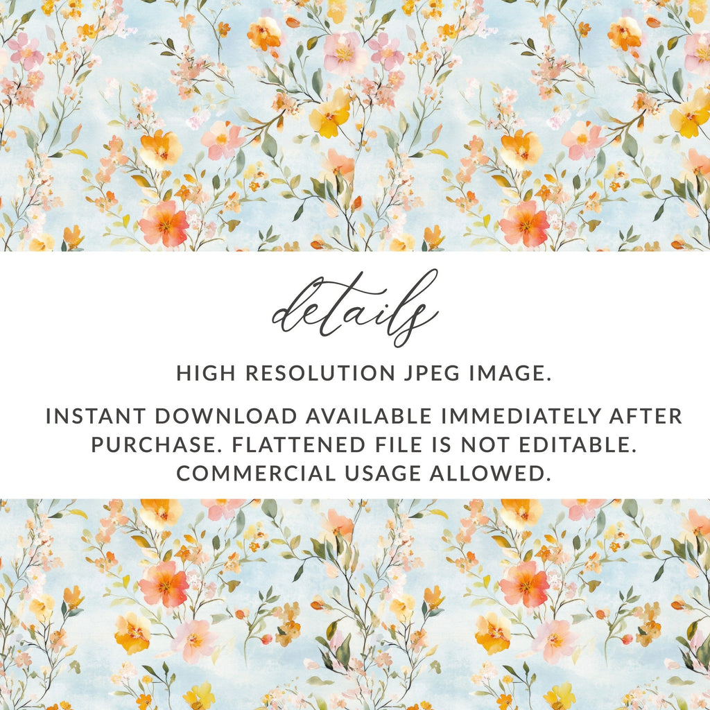 Watercolor Floral Digital Paper, Peach Orange Flowers Pattern, Spring Summer Design, Scrapbooking Paper, Digital Download - Moore and Mountain