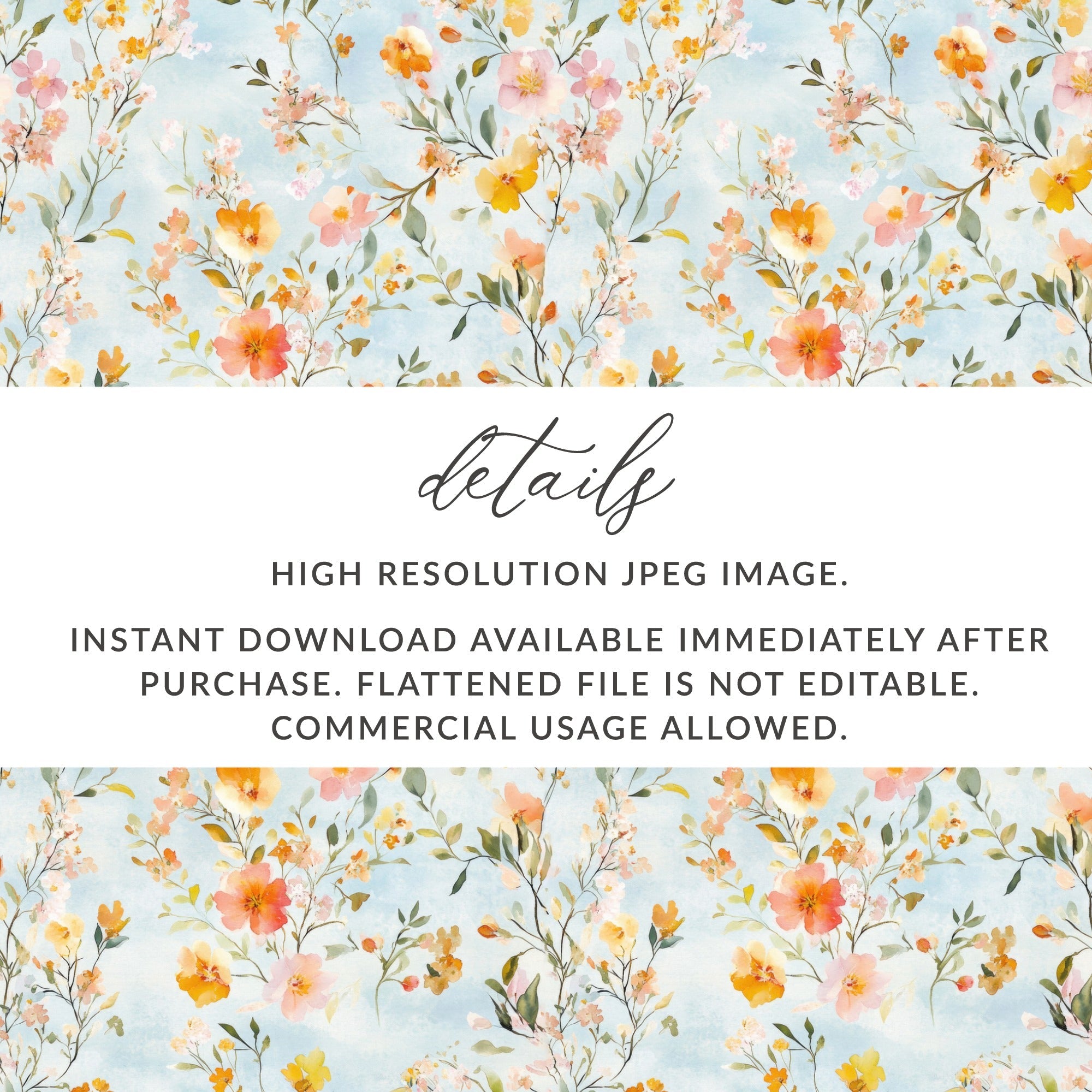 Watercolor Floral Digital Paper, Peach Orange Flowers Pattern, Spring Summer Design, Scrapbooking Paper, Digital Download - Moore and Mountain