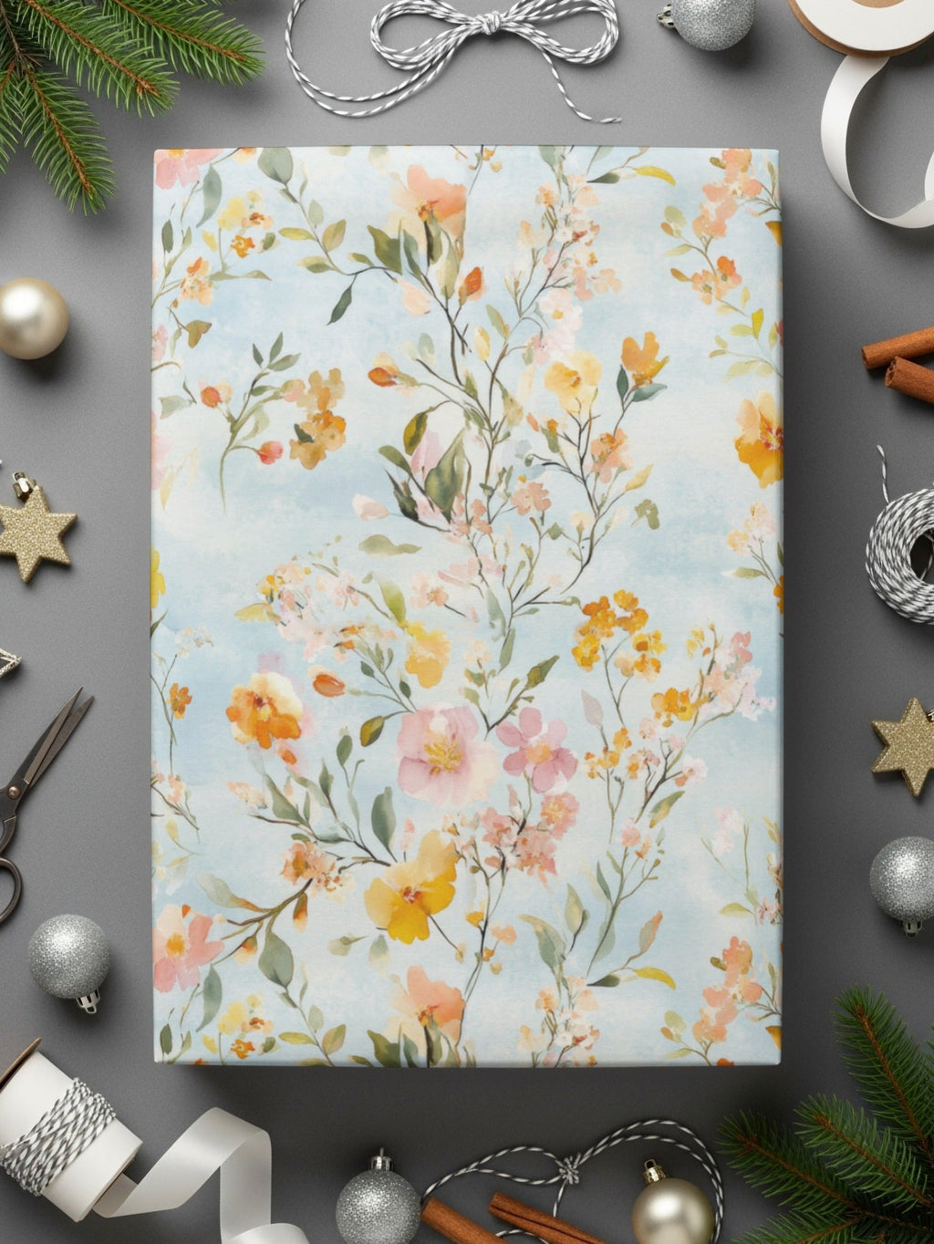 Watercolor Floral Digital Paper, Peach Orange Flowers Pattern, Spring Summer Design, Scrapbooking Paper, Digital Download - Moore and Mountain