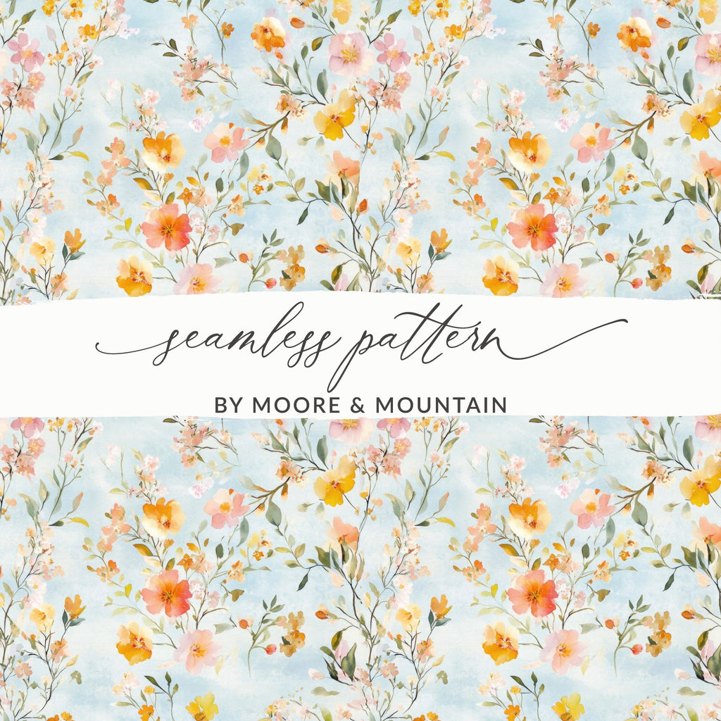 Watercolor Floral Digital Paper, Peach Orange Flowers Pattern, Spring Summer Design, Scrapbooking Paper, Digital Download - Moore and Mountain