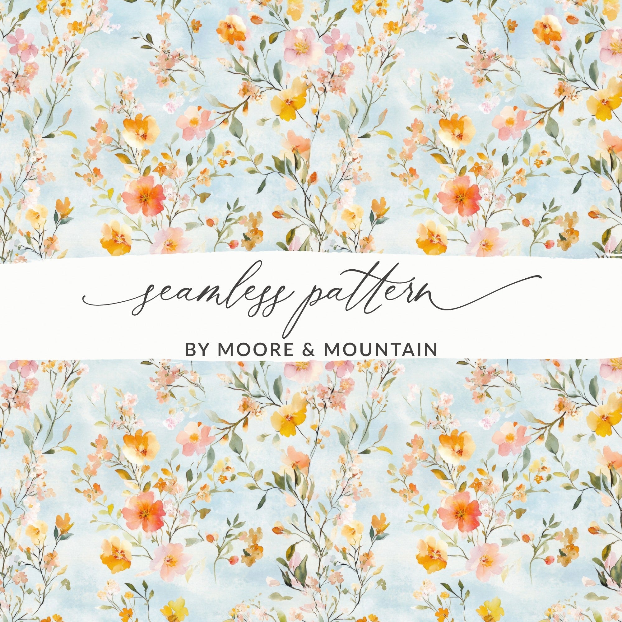 Watercolor Floral Digital Paper, Peach Orange Flowers Pattern, Spring Summer Design, Scrapbooking Paper, Digital Download - Moore and Mountain