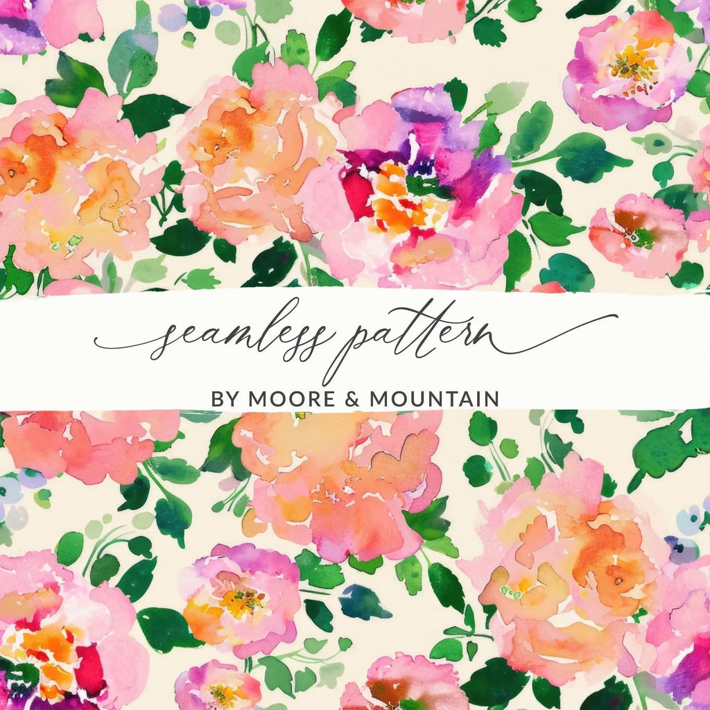 Watercolor Floral Digital Paper, Peony Flower Seamless Pattern, Pink Purple Flowers, JPEG Files for Fabric, Crafts, Digital Paper Pack - Moore and Mountain