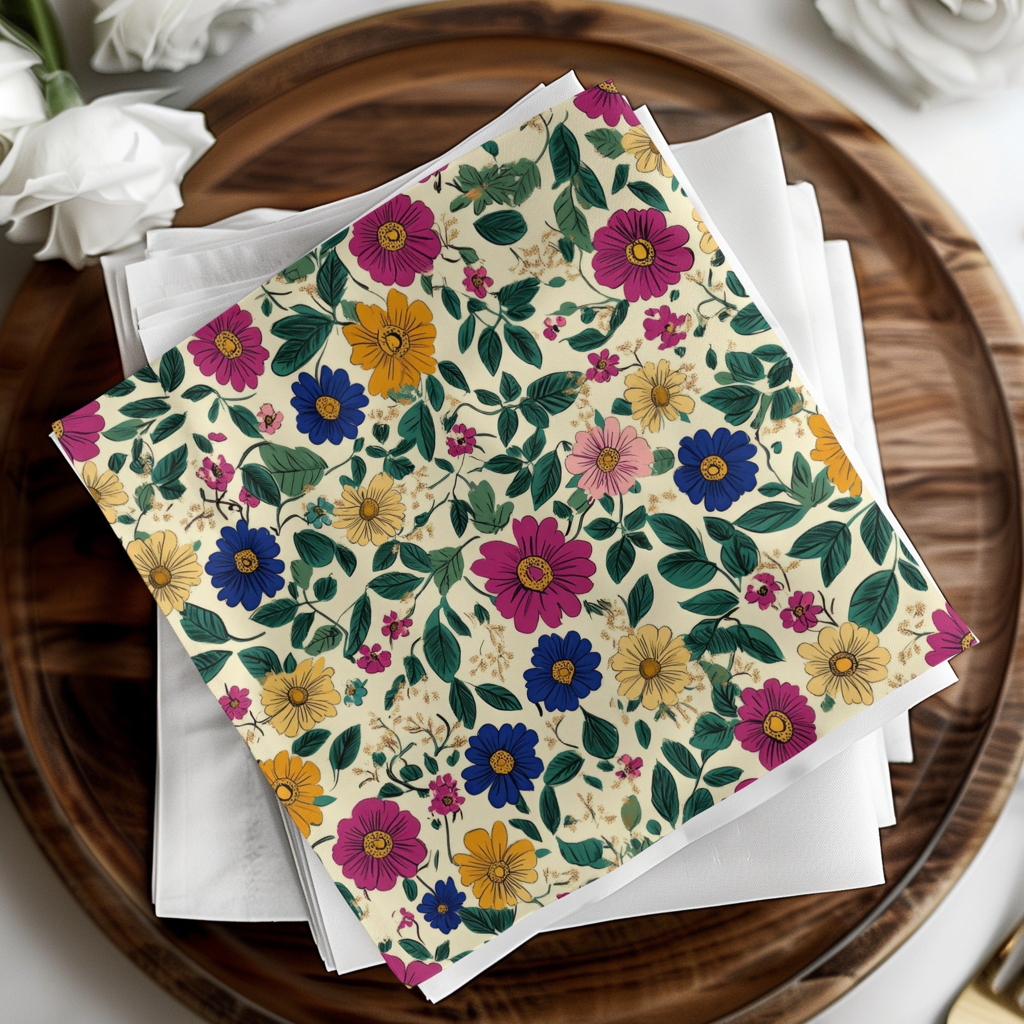 Watercolor Floral Digital Paper, Pink Blue Yellow Flowers Seamless Pattern, Spring Summer Floral, Digital Fabric Design, Scrapbooking Paper - Moore and Mountain