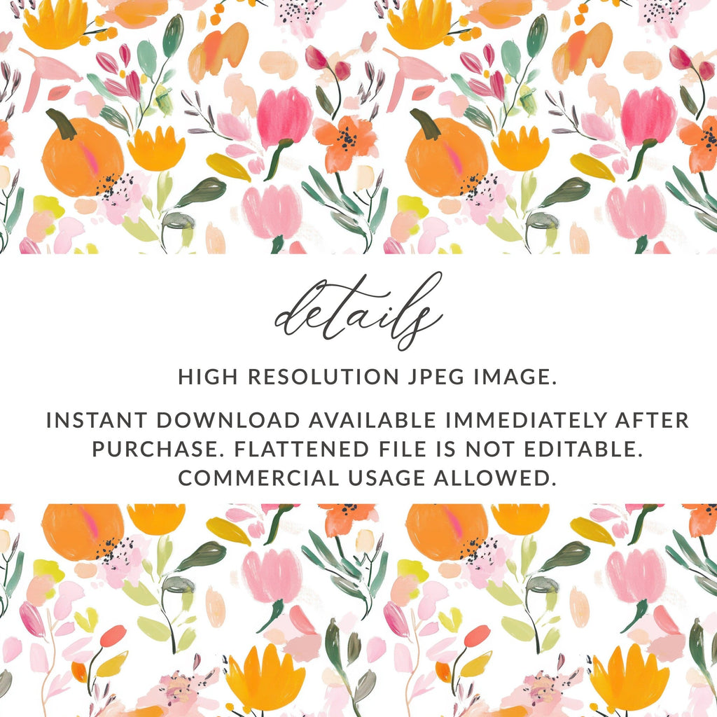 Watercolor Floral Digital Paper, Pink Orange Flowers Pattern, Fall Harvest, Abstract Floral, Seamless Pattern, Digital Download - Moore and Mountain