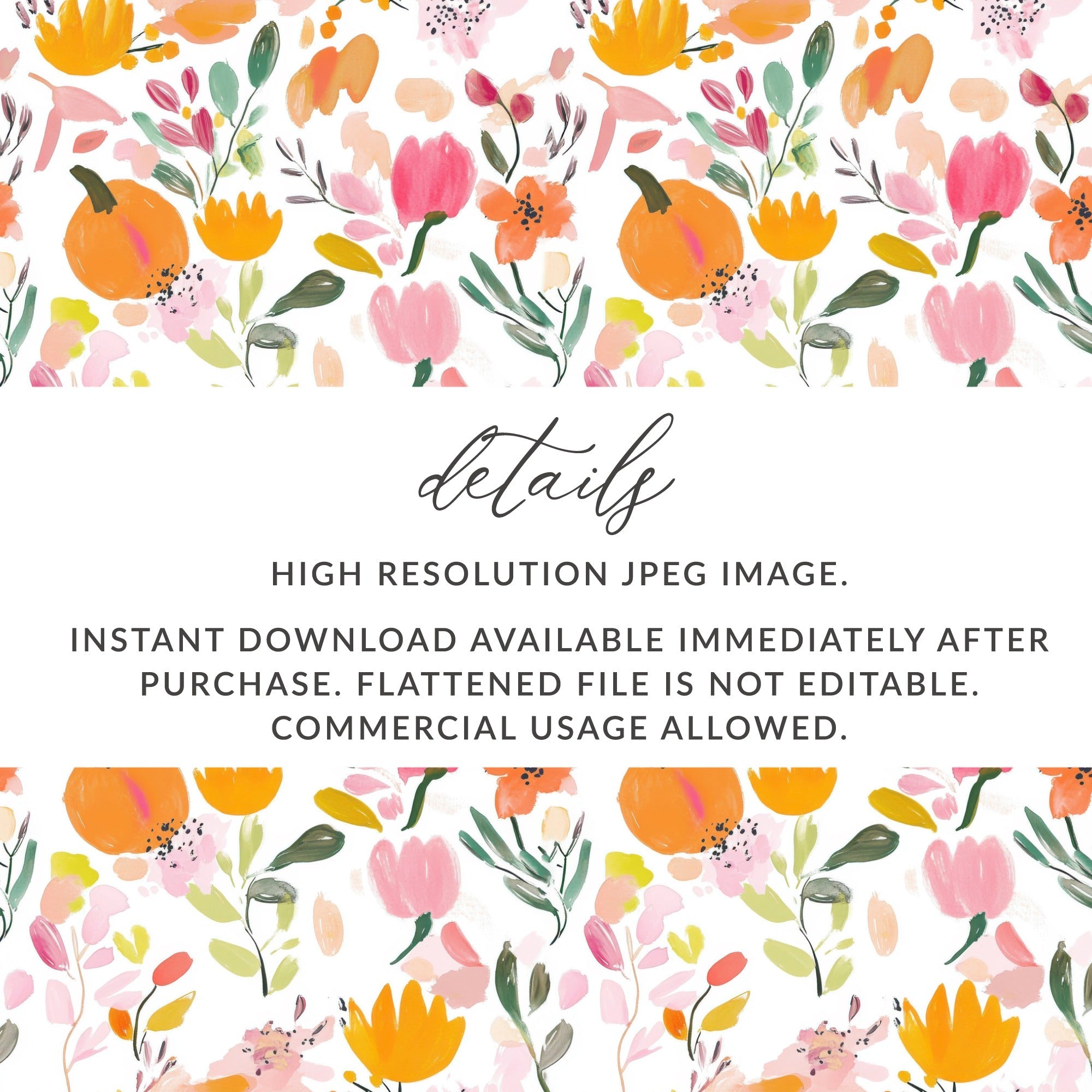 Watercolor Floral Digital Paper, Pink Orange Flowers Pattern, Fall Harvest, Abstract Floral, Seamless Pattern, Digital Download - Moore and Mountain