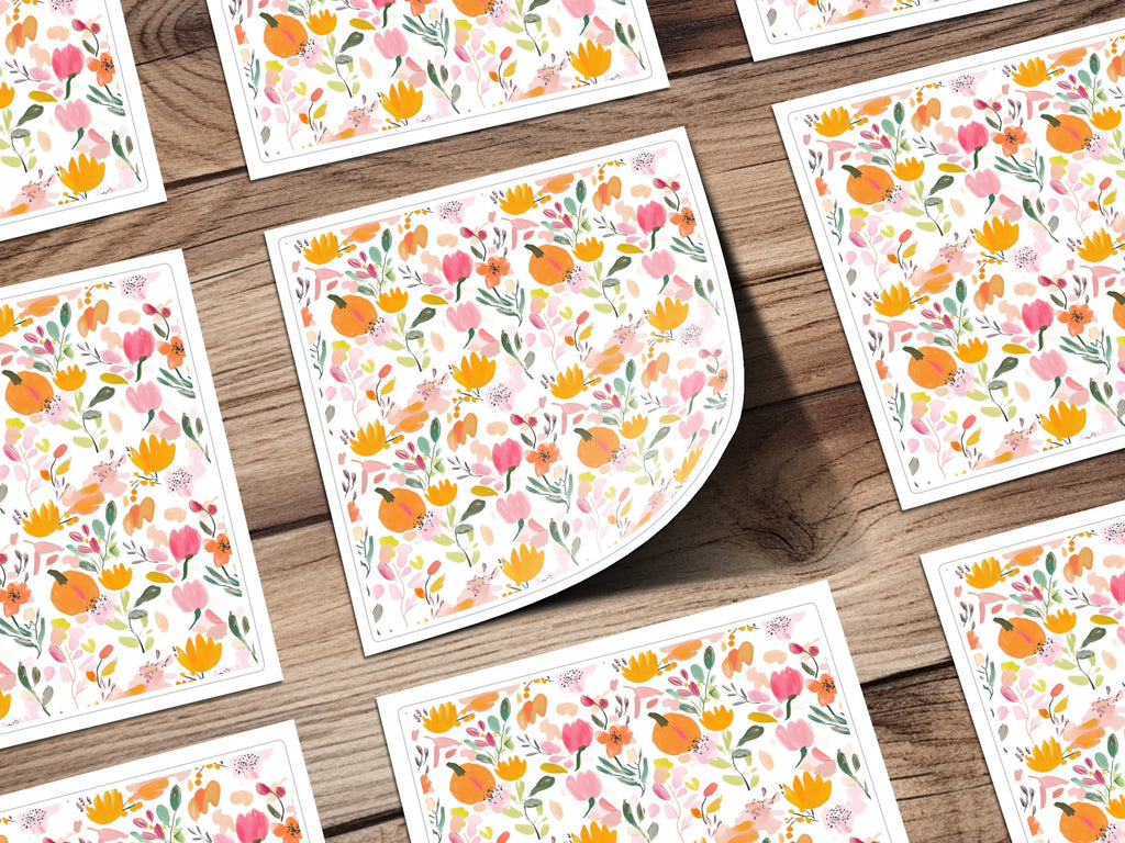 Watercolor Floral Digital Paper, Pink Orange Flowers Pattern, Fall Harvest, Abstract Floral, Seamless Pattern, Digital Download - Moore and Mountain