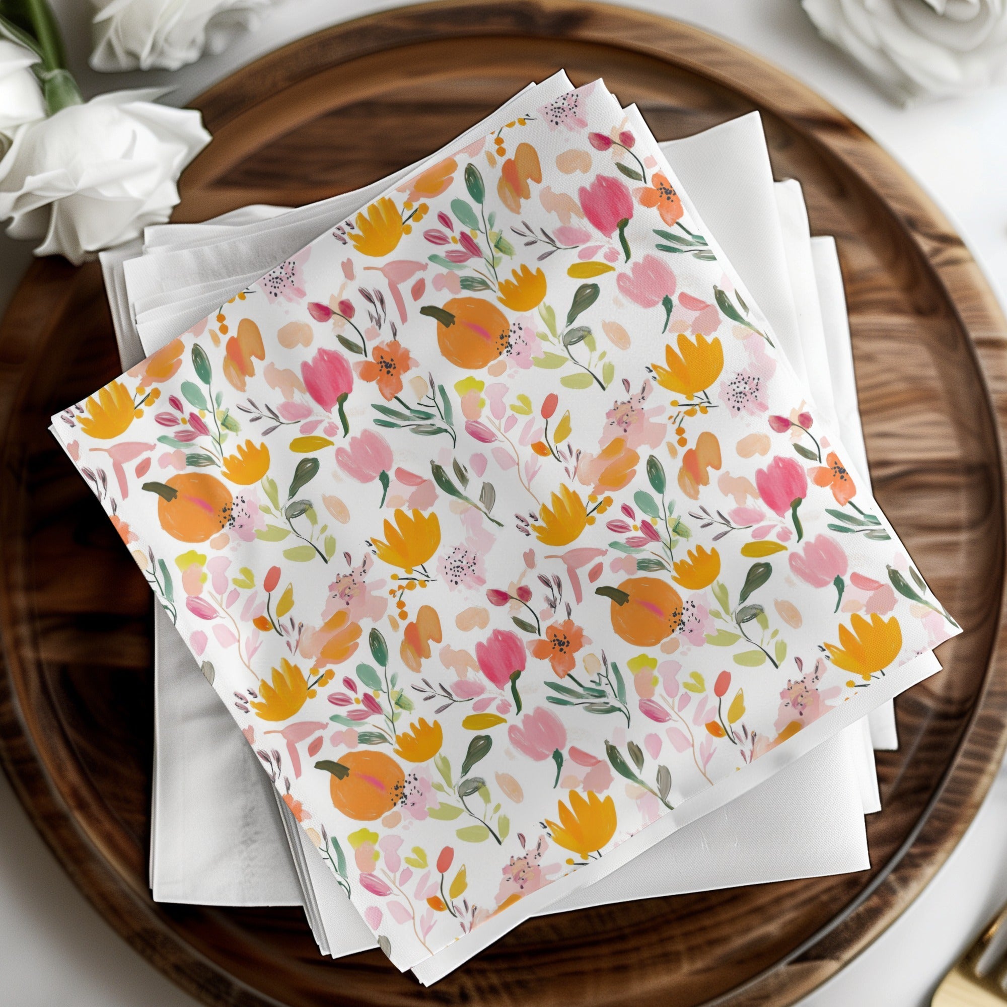 Watercolor Floral Digital Paper, Pink Orange Flowers Pattern, Fall Harvest, Abstract Floral, Seamless Pattern, Digital Download - Moore and Mountain