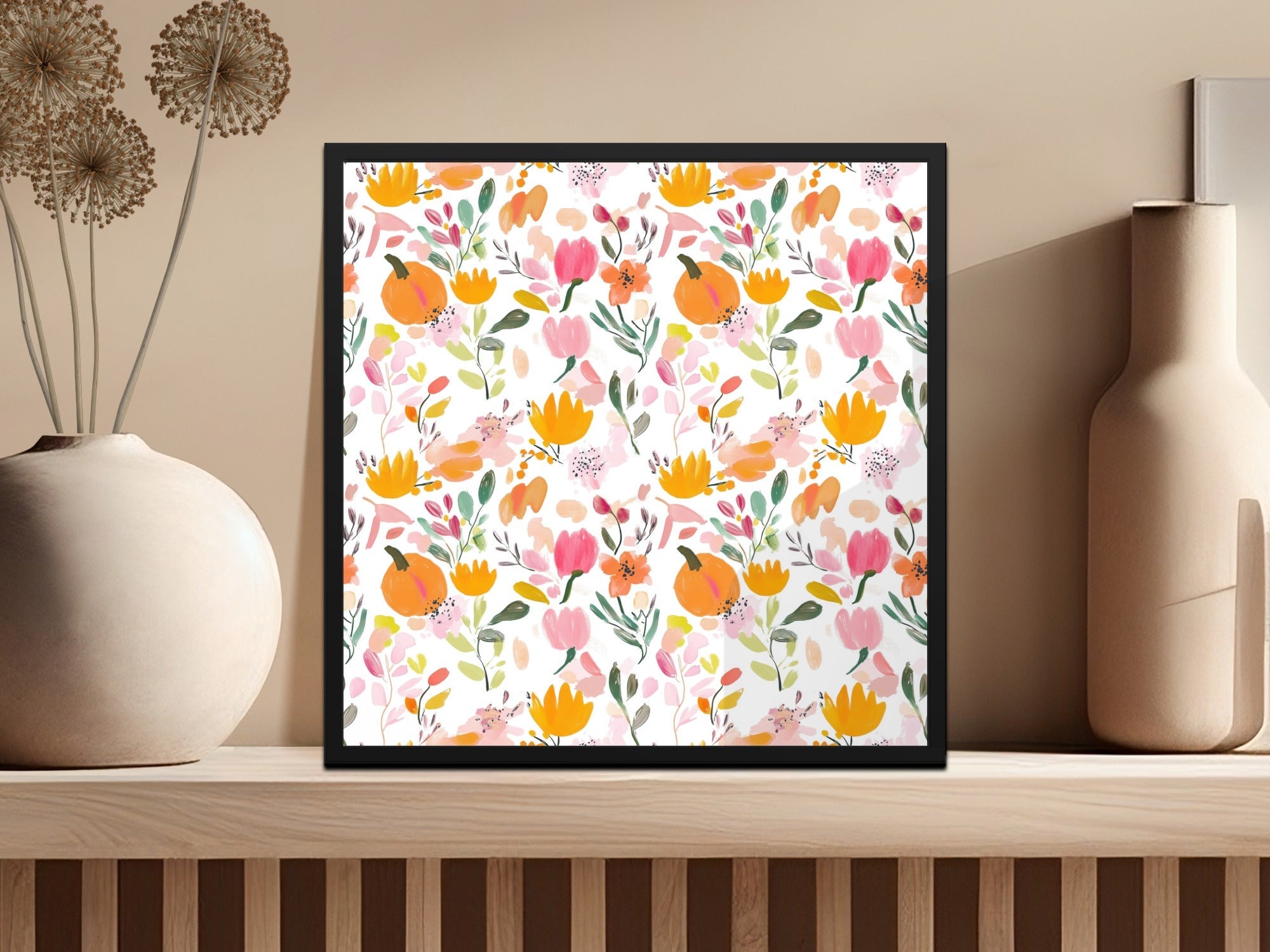 Watercolor Floral Digital Paper, Pink Orange Flowers Pattern, Fall Harvest, Abstract Floral, Seamless Pattern, Digital Download - Moore and Mountain