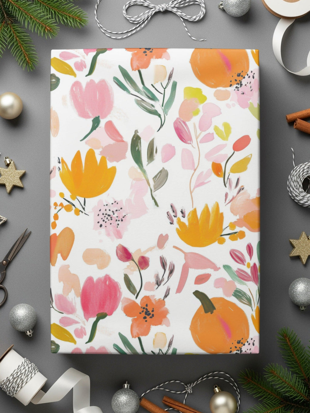 Watercolor Floral Digital Paper, Pink Orange Flowers Pattern, Fall Harvest, Abstract Floral, Seamless Pattern, Digital Download - Moore and Mountain