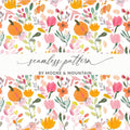 Watercolor Floral Digital Paper, Pink Orange Flowers Pattern, Fall Harvest, Abstract Floral, Seamless Pattern, Digital Download - Moore and Mountain