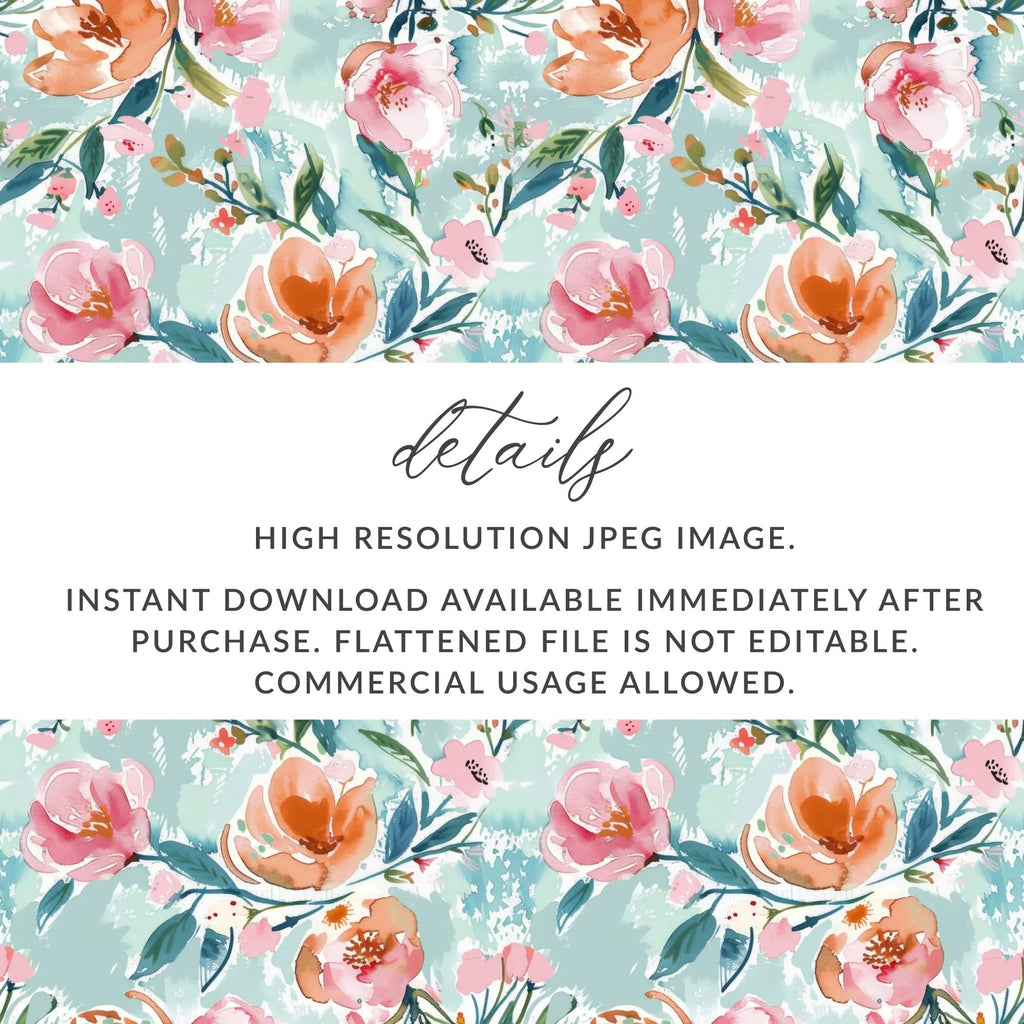 Watercolor Floral Digital Paper, Pink Peach Flower Pattern, Spring Seamless Pattern, Fabric Design, Digital Background, Scrapbooking - Moore and Mountain