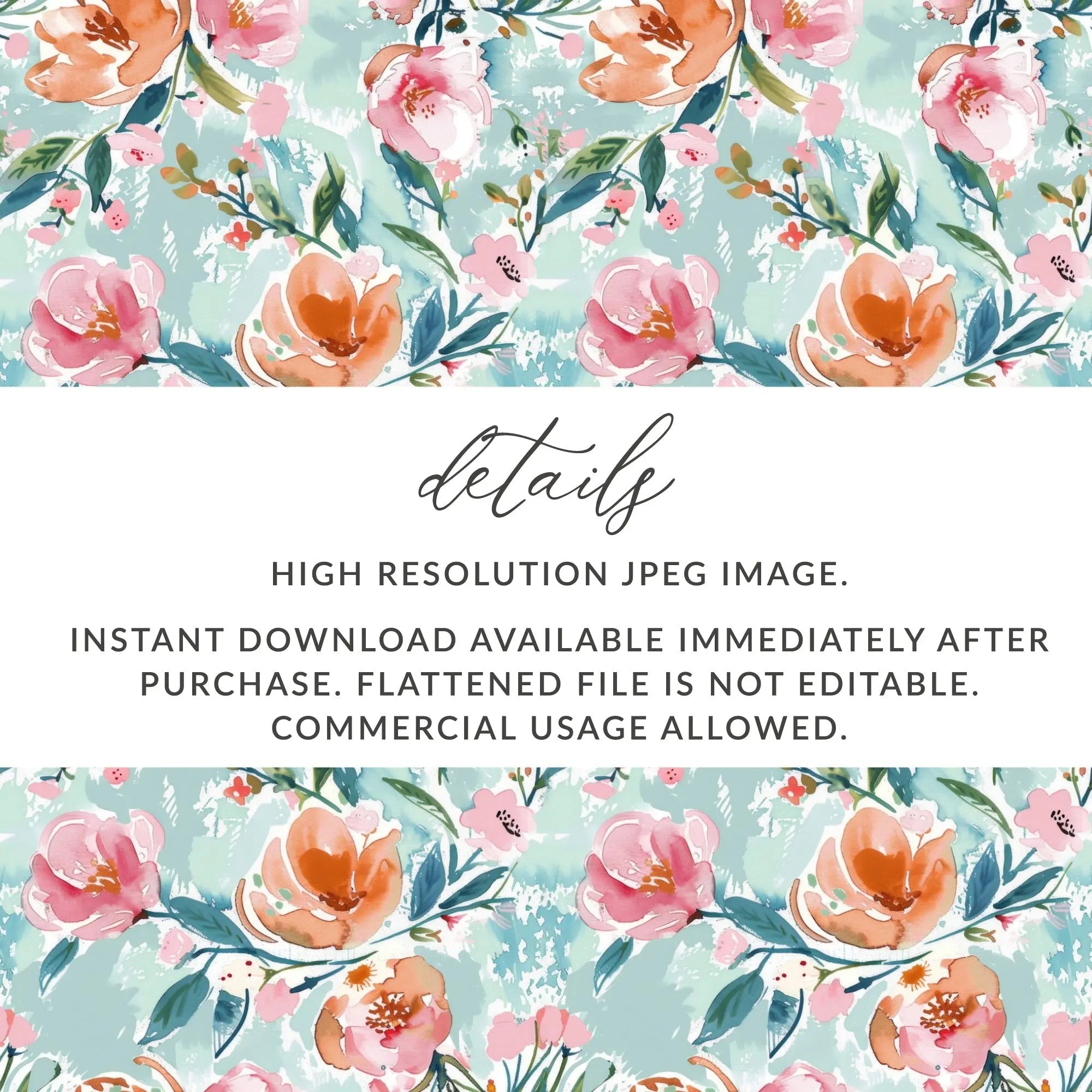 Watercolor Floral Digital Paper, Pink Peach Flower Pattern, Spring Seamless Pattern, Fabric Design, Digital Background, Scrapbooking - Moore and Mountain
