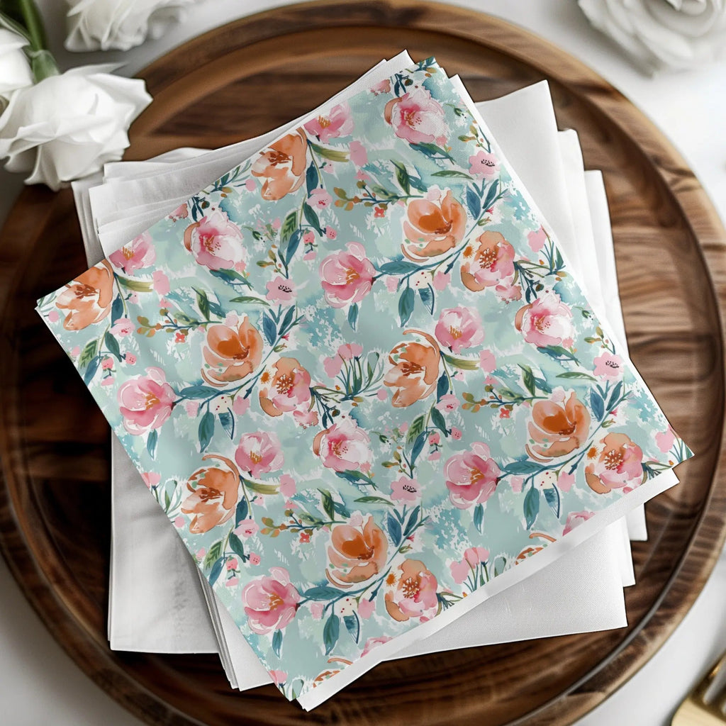 Watercolor Floral Digital Paper, Pink Peach Flower Pattern, Spring Seamless Pattern, Fabric Design, Digital Background, Scrapbooking - Moore and Mountain