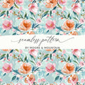 Watercolor Floral Digital Paper, Pink Peach Flower Pattern, Spring Seamless Pattern, Fabric Design, Digital Background, Scrapbooking - Moore and Mountain