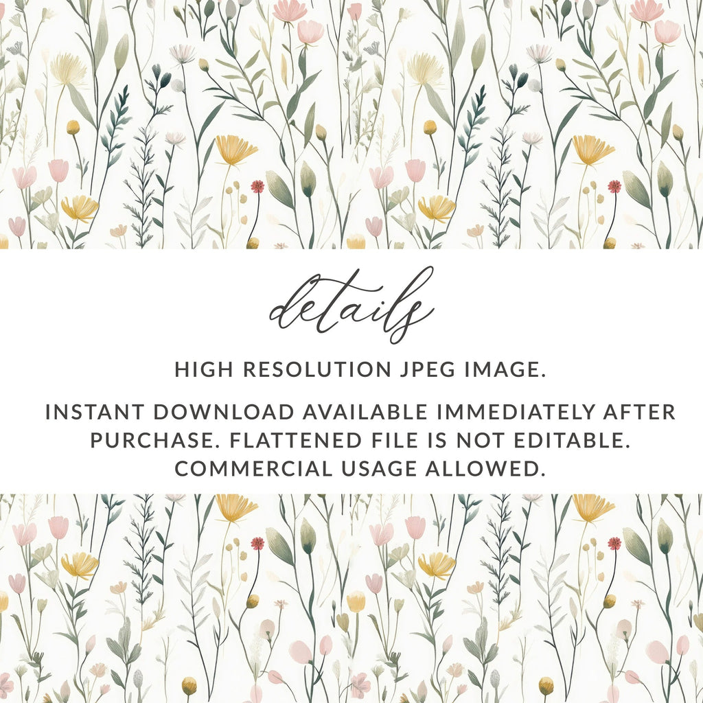 Watercolor Floral Digital Paper, Pink and Yellow Wildflower Seamless Pattern, Delicate Spring Garden Digital Product, Pastel Botanical - Moore and Mountain