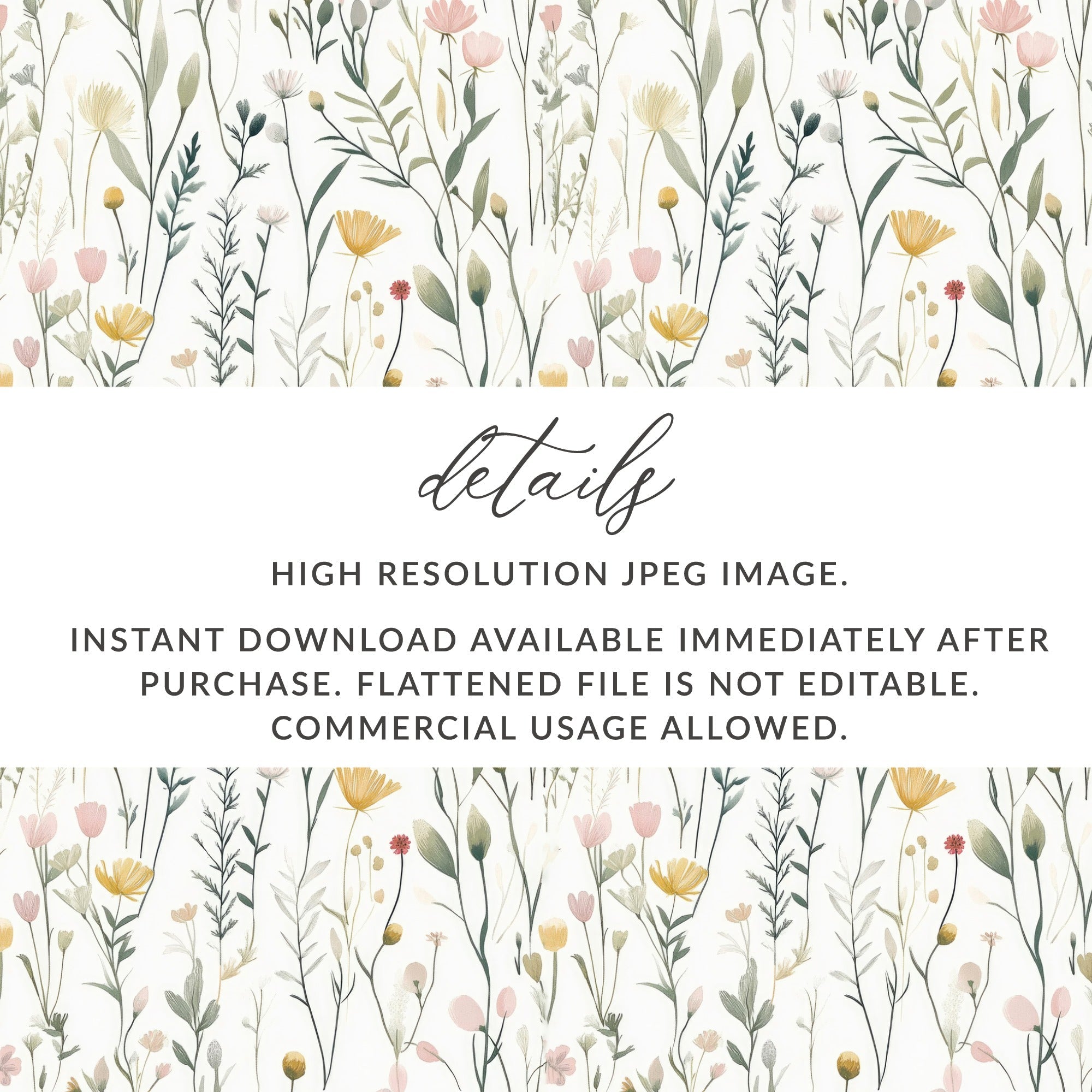 Watercolor Floral Digital Paper, Pink and Yellow Wildflower Seamless Pattern, Delicate Spring Garden Digital Product, Pastel Botanical - Moore and Mountain