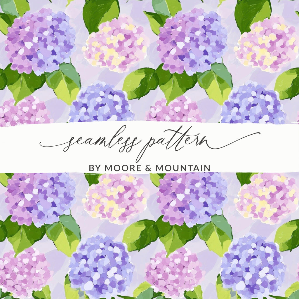 Watercolor Floral Digital Paper, Purple Pink Hydrangea Pattern, Abstract Seamless Texture, Spring Digital Download, Printable Paper - Moore and Mountain