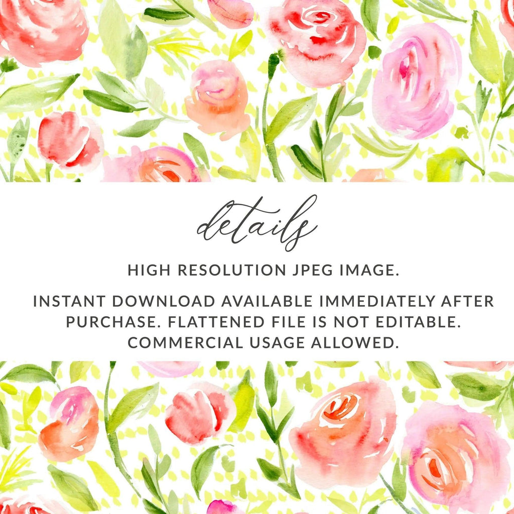 Watercolor Floral Digital Paper, Rose Seamless Pattern, Flower Print, Repeat Pattern, Fabric Design, Scrapbooking Paper, Digital Download - Moore and Mountain