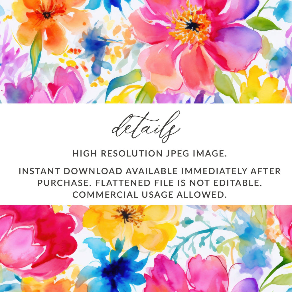 Watercolor Floral Digital Paper, Seamless Flower Pattern, Bright Blooms, Colorful Garden, Scrapbook Paper, Fabric Design Digital - Moore and Mountain