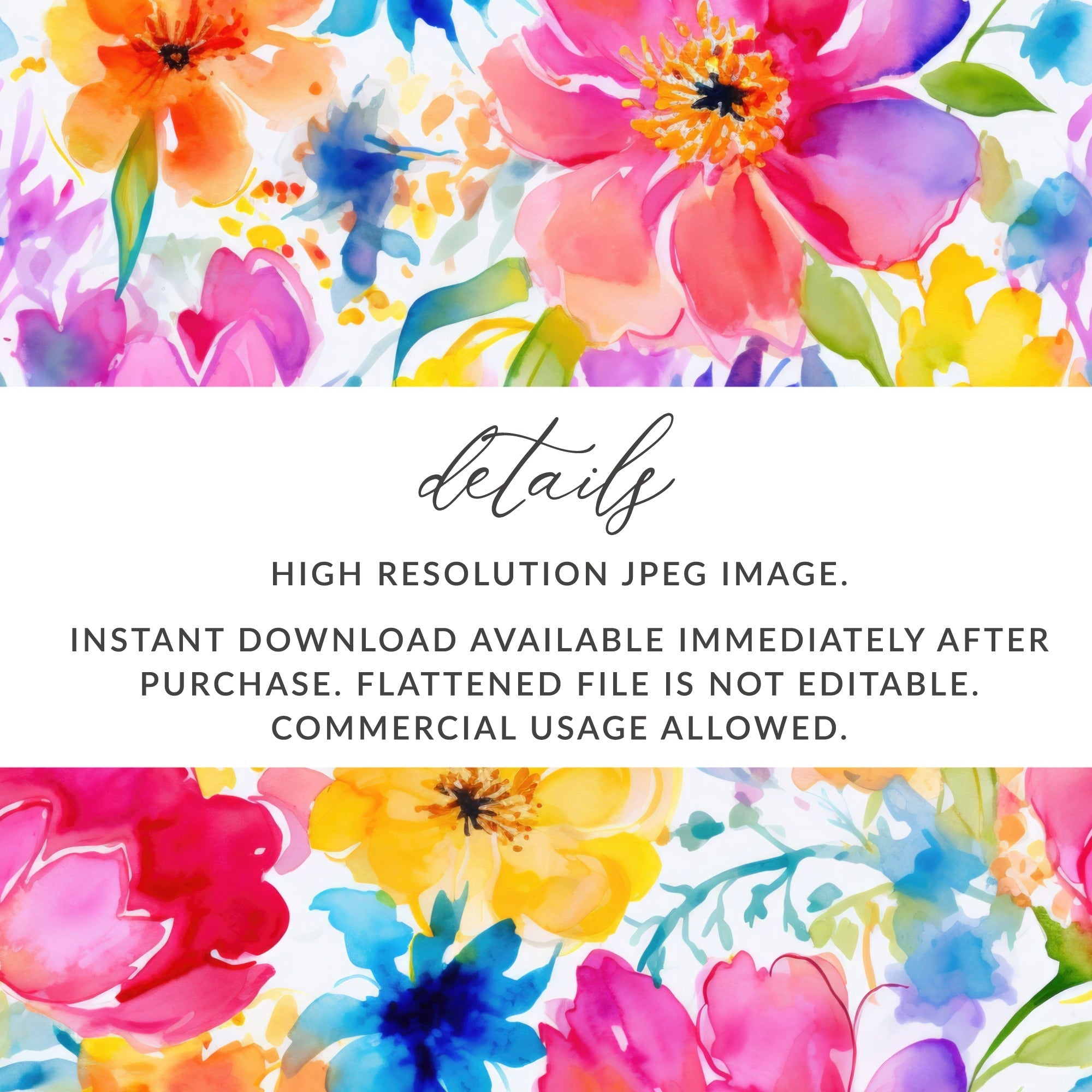 Watercolor Floral Digital Paper, Seamless Flower Pattern, Bright Blooms, Colorful Garden, Scrapbook Paper, Fabric Design Digital - Moore and Mountain
