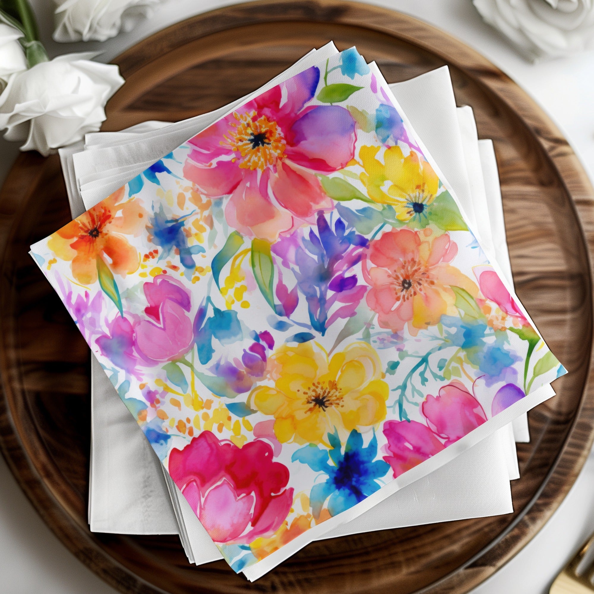 Watercolor Floral Digital Paper, Seamless Flower Pattern, Bright Blooms, Colorful Garden, Scrapbook Paper, Fabric Design Digital - Moore and Mountain